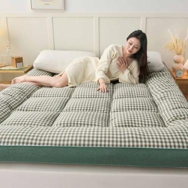 Imagem de Yadlan Colchão de chão estilo japonês, colchão portátil dobrável, colchão de acampamento adulto, sofá de acampamento, colchão de quarto de hóspedes, tapete de dormir tatame, grade verde 90 x 200 cm