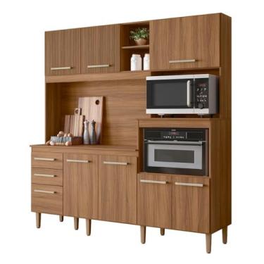 Imagem de Armario de Cozinha Piatã com 7 Portas e 3 Gavetas 190 cm Ipe/ripado