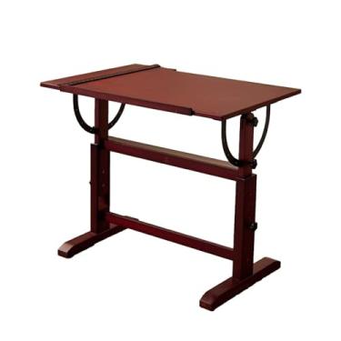 Imagem de Mesa de desenho com ajuste de altura, mesa de suporte sentado com régua barras antiqueda 180° mesa inclinável painel de bétula base de pinho faixa de elevação 74-86 cm 90 * 60 cm mesa de pé A