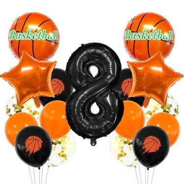 Imagem de Balão esportivo preto de 8 anos, decoração esportiva de 8 anos, troféu de basquete 8 balões, decoração de festa de 8 anos de basquete, perfeito para festas temáticas, kits de balões de celebrações