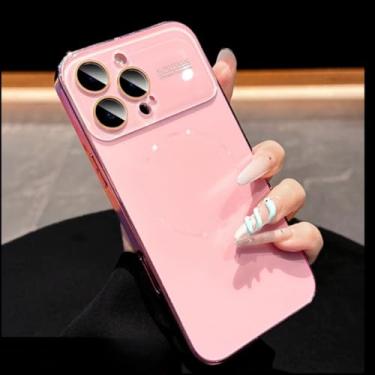 Imagem de IRTGFG Capa de vidro com lente grande e armadura magnética para iPhone 16 Pro Max (para iPhone 16 Pro Max/rosa)