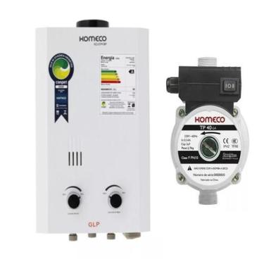 Imagem de Kit Aquecedor A Gás Glp Slim Ko 07m Bp Branco + Bomba TP40 - Komeco