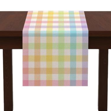 Imagem de Caminho de mesa xadrez de linho, 91 x 33 cm, decoração de cozinha quadriculada colorida para mesa de jantar