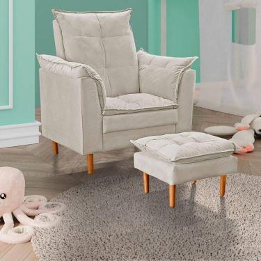 Imagem de Poltrona De Amamentação Com Puff Quarto Bebê Suede Bege