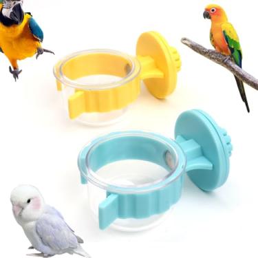 Imagem de Pacote com 2 copos de alimentação destacáveis para pássaros, alimentador de plástico, prato de água para pequenos pássaros, periquito, periquito africano, cinza, conure, calopsita, chinchila