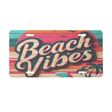 Imagem de Placa de licença de praia de madeira colorida para frente do carro placas de carro metal de alumínio adequado para caminhão, placa de porta de carro, bar, café, acessórios automotivos para homens e