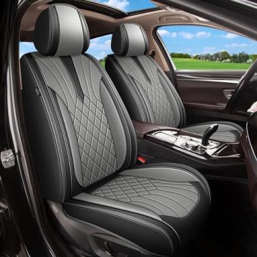 Imagem de IKABEVEM Capas de assento de carro par dianteiro para Nissan Pathfinder 2011-2024 2025 2026: capa de assento de couro perfurado respirável (preto e cinza)