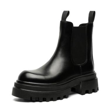 Imagem de MANLADUO Botas Chelsea masculinas cano médio, sola grossa, estilo britânico, para trabalho ao ar livre, botas de cano curto, Preto, 40