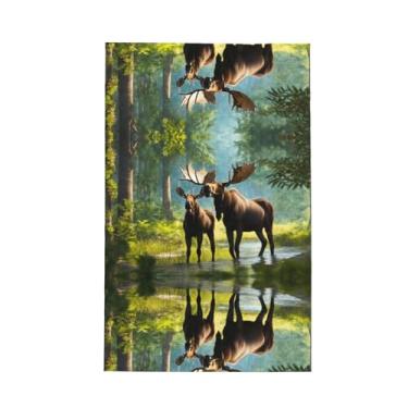 Imagem de XLLingL Toalha de cozinha com estampa de alce e urso de veado, panos de prato de microfibra, para decoração e limpeza de cozinha - 1 peça