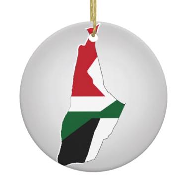 Imagem de Bandeira do Estado da Palestina Map01 Impressão de Natal Cerâmica Pendurada Redonda, Pingentes de Porcelana, Decoração Criativa de Natal