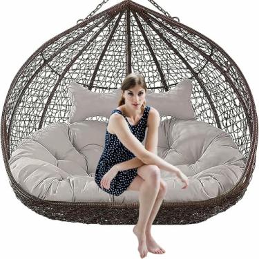 Imagem de Almofada para cadeira suspensa tipo ovo, 59" x 34", almofada impermeável para cadeira suspensa tipo ovo, almofada para sofá de vime para área externa com encosto de cabeça (somente a almofada)