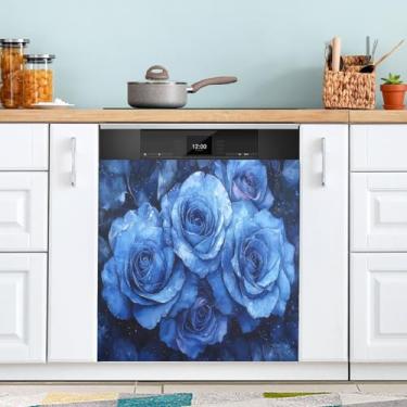 Imagem de ATTX Capa magnética para lava-louças Roses Dia dos Namorados | Adesivo decorativo de eletrodomésticos de 58 x 66 cm para armários domésticos e eletrodomésticos #141