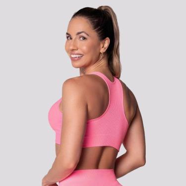 Imagem de Top Canelado Selene Sem Costura Feminino Rosa Neon, GG
