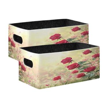 Imagem de xigua Conjunto de 2 caixas de armazenamento de flores para o dia dos namorados, cubo de armazenamento dobrável, organizador de cestas de armazenamento para livros, prateleiras, armário, lavanderia