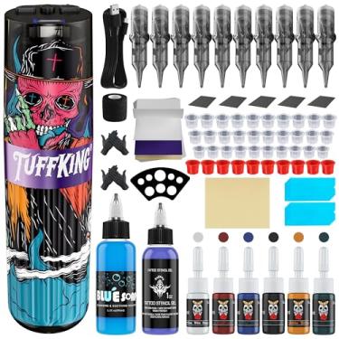 Imagem de Tuffking Kit de arma de tatuagem sem fio, máquina de tatuagem completa com 1600 mAh, 10 peças, agulhas de cartucho, 6 peças, suprimentos de tatuagem de tinta colorida para tatuadores (roxo 1)
