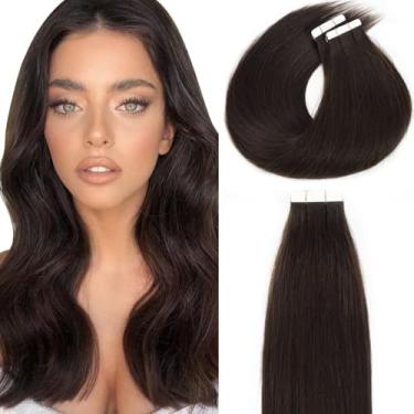 Imagem de Lacer Extensões de cabelo com fita adesiva de cabelo humano mais escuro fita marrom em extensões de cabelo humano real trama invisível dupla face cola em extensões cabelo humano sedoso 30 g 20 peças