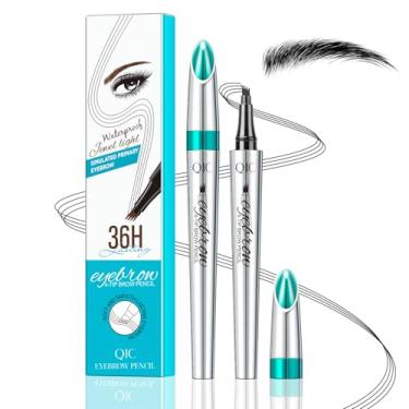 Imagem de Lápis de sobrancelha Microblading, caneta de sobrancelha para mulheres, enchimento de caneta de sobrancelha sintética com 4 pontas de garfo, cria lápis de sobrancelha natural semelhante a cabelo dura