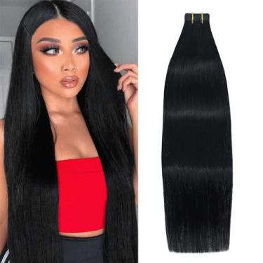 Imagem de WindTouch Extensões de cabelo humano com fita adesiva preta 60 g 20 peças 56 cm
