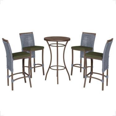 Imagem de Mesa Bistro E 4 Banquetas Roma Marrom Corda Náutica 13 Prata