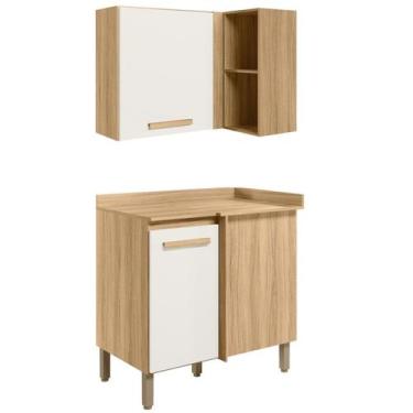 Imagem de Armario Aereo e Balcao Canto 16984x16990 Freijo Off White Cristal Nici