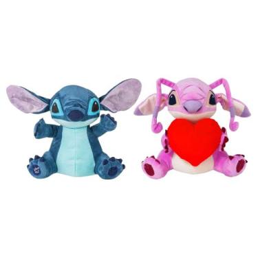 Imagem de COMP Kit Pelúcia Angel Coração 30cm + Stitch Clássico com Mecanismo Lu