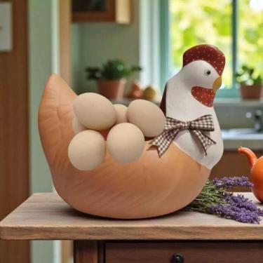Imagem de Galinha Elegance Aberta Porta Ovos Grande em Ceramica Sol - Decore Cas
