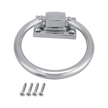 Imagem de anel de puxar de prata brilhante puxador de porta de madeira puxador de cadeira,Anel de puxar de metal cromado, anel de puxar redondo embutido com parafuso 11,2 x 5,6 x 3,81 cm (prata)