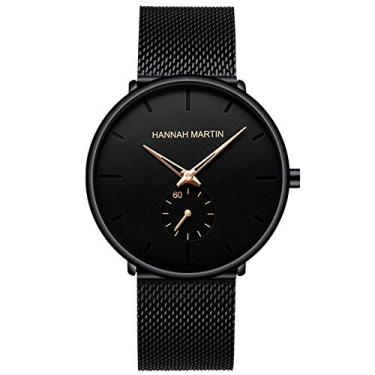 Imagem de HANNAH MARTIN Relógio masculino preto ultra fino relógio de pulso masculino moda impermeável vestido pulseira de aço inoxidável, Ouro rosa, Movimento de quartzo