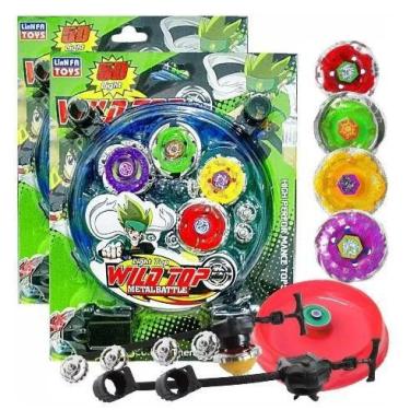 4 Peão Tornado Compatível Beyblade Wild Top Arena Vermelho