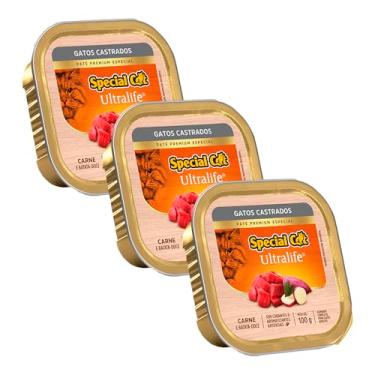 Imagem de 3 Ração Special Cat Patê Gatos Castrados Carne 100g