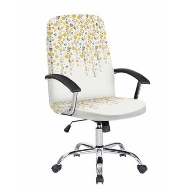 Imagem de Savannan Capa para cadeira de escritório, flores florais cinza e amarelas, capa elástica para cadeira de computador, capa removível para cadeira de escritório, 1 peça, média