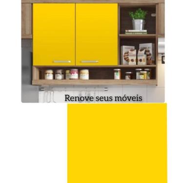 Imagem de Papel Adesivo Amarelo Liso Vintage fosco Adesivo Impermeável Revestimento de Móveis e Parede