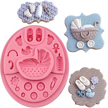 Imagem de Moldes de silicone de chocolate para carrinho de bebê, chás de bebê, moldes de fondant para decoração de bolos, topos de cupcake, chás de bebê, sobremesa, doces, biscoitos, argila de polímero, resina