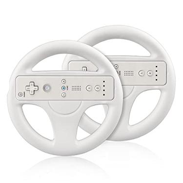 Imagem de Volante para controle remoto Nintendo Wii e Wii U, 2 pacotes de acessórios de jogos de rodas para Mario Kart (branco)