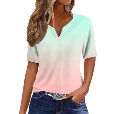 Imagem de Duobla Camiseta feminina de verão 2024 casual floral boho manga curta gola V botão solto camisetas clássicas blusa moda roupas, A-4-roxo, XXG