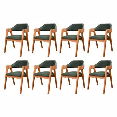 Imagem de Kit 8 Cadeiras de Madeira Maciça, Estofada e Braço com Corda Náutica Bélgica Living Outdoor Espresso Imbuia/Verde