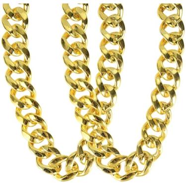 Imagem de PinCute Pacote com 2 correntes grandes de ouro para homens: colar de corrente de ouro de plástico falso, colar de corrente hip hop estilo punk anos 80 anos 90 para bijuterias rapper, 32 inch, Plástico