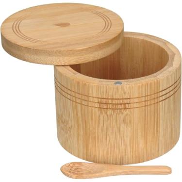 Imagem de PORTA TEMPEROS COM TAMPA DESLIZANTE HOME&CO REDONDO BAMBU 7x9x9cm NATURAL