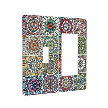 Imagem de Tampa de interruptor de luz com combinação de balancim de cerâmica vintage mexicana Talavera de cerâmica 2 gangs interruptor de luz decorativa placa de parede placa elétrica para casa de fazenda