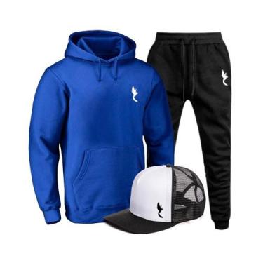 Imagem de Conjunto Moletom Masculino Canguru Confortável + Boné Macio - Polo Blu