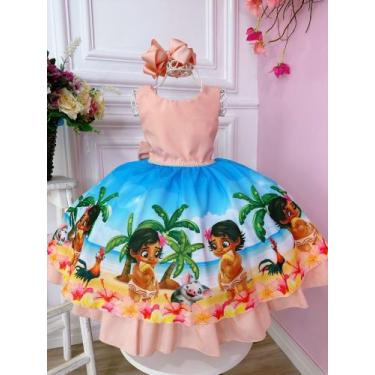 Imagem de Vestido Infantil Moana Baby Pêssego Luxo Festa DLXMOM - utchuk kids , 