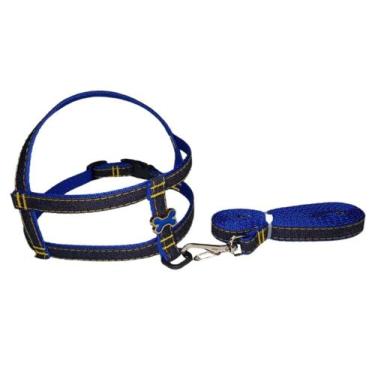 Imagem de Conj. peitoral/ guia nylon jeans - Couraça Pet, Azul, GG