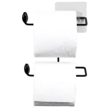Imagem de Suporte para Papel Higiênico Duplo Preto em Aço com Fixação Adesiva Pa
