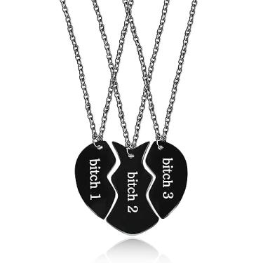 Imagem de Uloveido Colar de 3 peças BFF preto de aço inoxidável combinando em formato de coração para melhores amigos para 3 presentes de aniversário de amizade (cadela 1/2/3), Aço inoxidável, Sem Pedra