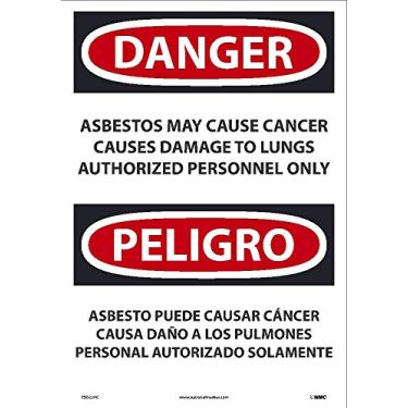Imagem de NMC ESD22PC Marcador nacional PELIGRO Sinal de amianto - Pode causar câncer causa danos aos pulmões apenas pessoal autorizado, 35,5 cm x 50,8 cm, vinil Ps