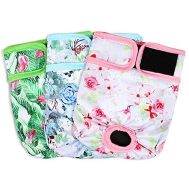 Imagem de Fraldas de cachorro femininas reutilizáveis Paw Legend (pacote com 3, flores, GG)