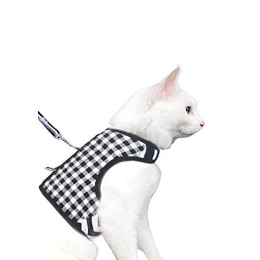 Imagem de Yizhi Miaow Ferret/Kitten Arnês com correia PP, jaqueta de caminhada ajustável/gatinho Xadrez preto