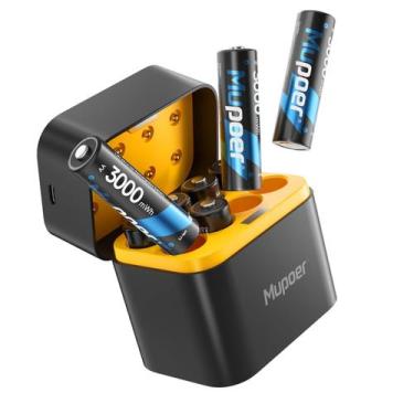 Imagem de Baterias Recarregáveis AA Muper Lithium 3000mAh - Pacote com 8 e Carre