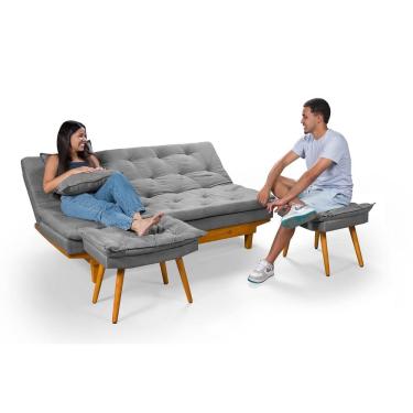 Imagem de Sofá Cama Caribe 3 Lugares Com Duas Banquetas Revestimento Linho