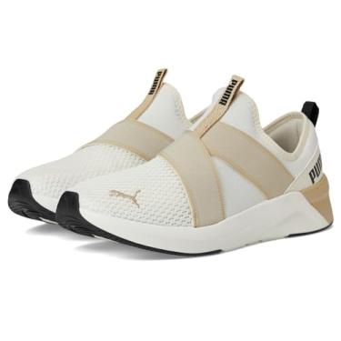 Imagem de PUMA Tênis feminino Softride Harli sem cadarço Cross Training, Quente branco tostado amêndoa-puma preto, 37